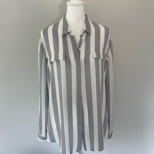 WHBM Sheer Stripe Button Down Shirt Sz 12